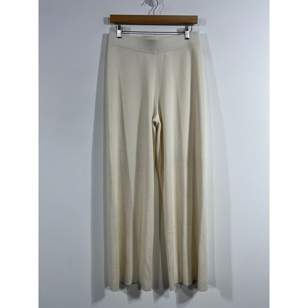 The Cashmere Project Quiet Luxury Cream 100% Cashmere Wide Leg Knit Pants Size M